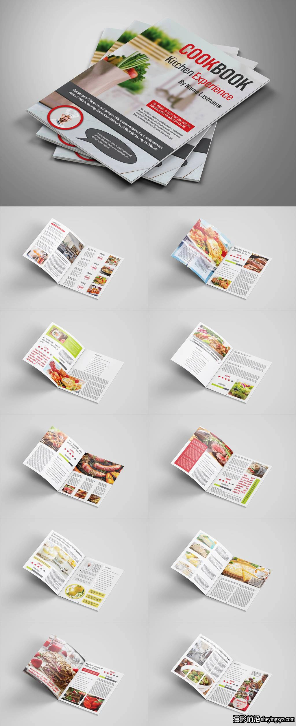 具有多彩装饰的食谱布局InDesign模板
