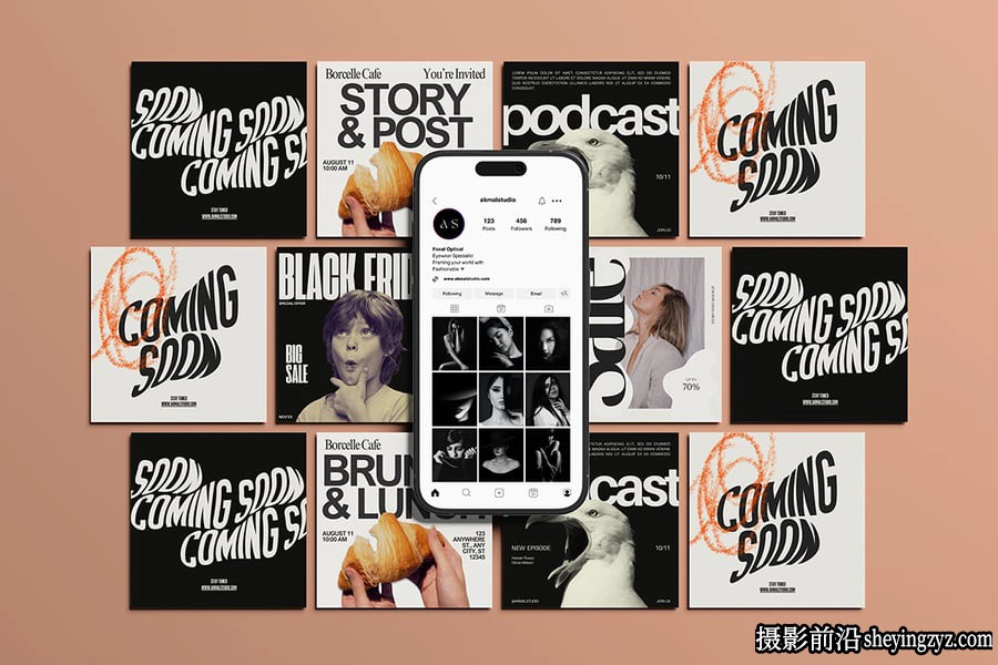 手机Instagram帖子和故事模型,手机样机