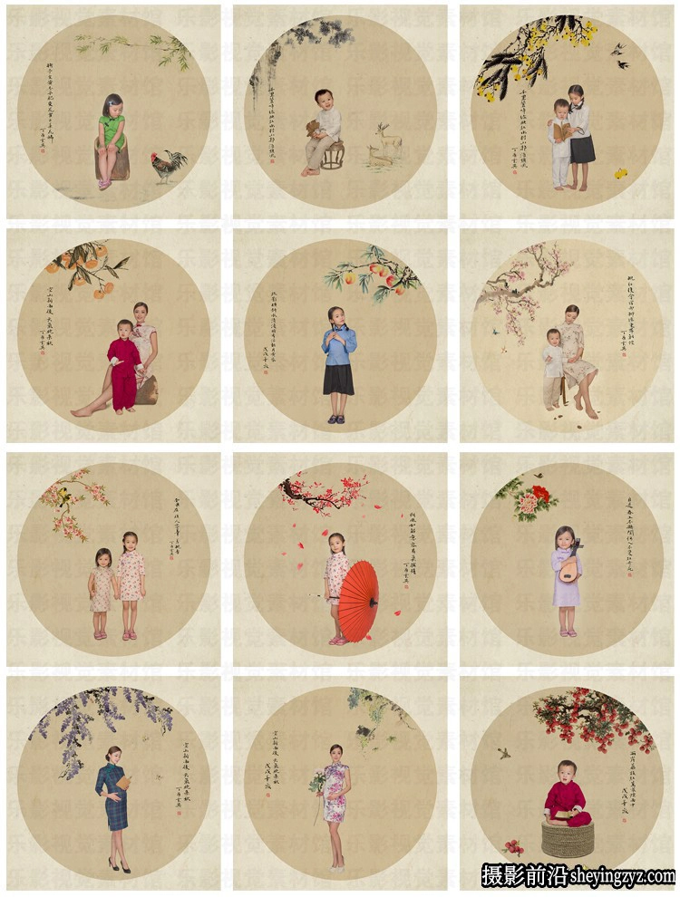 儿童工笔画中国风古风童趣系列50款模板+教程
