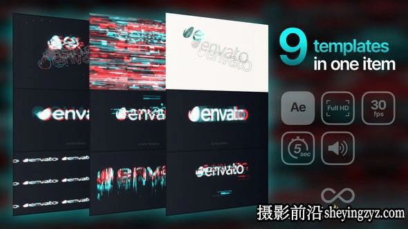 AE模板-信号损坏Logo动画模板 Glitch Logos 9 in 1