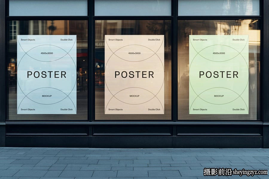 橱窗海报样机,海报展示样机