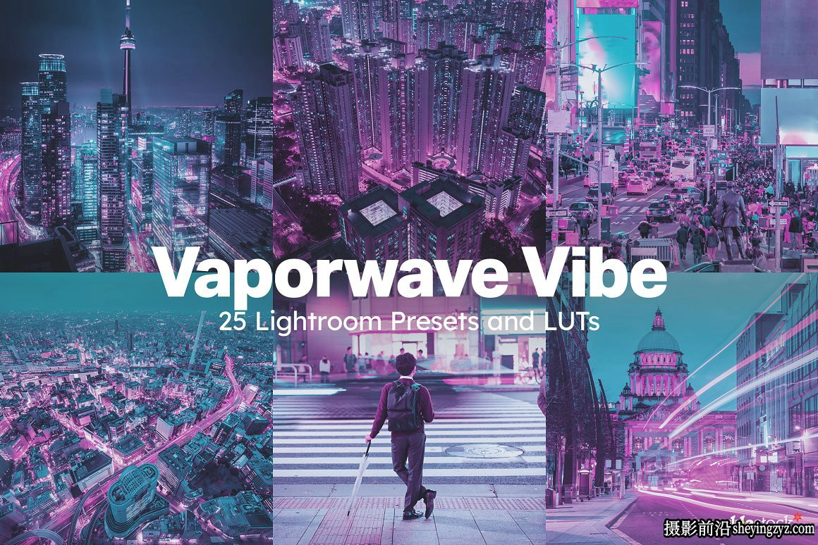 AI自适应蒸汽波城市夜景人工智能Lightroom预设及视频调色LUT预设