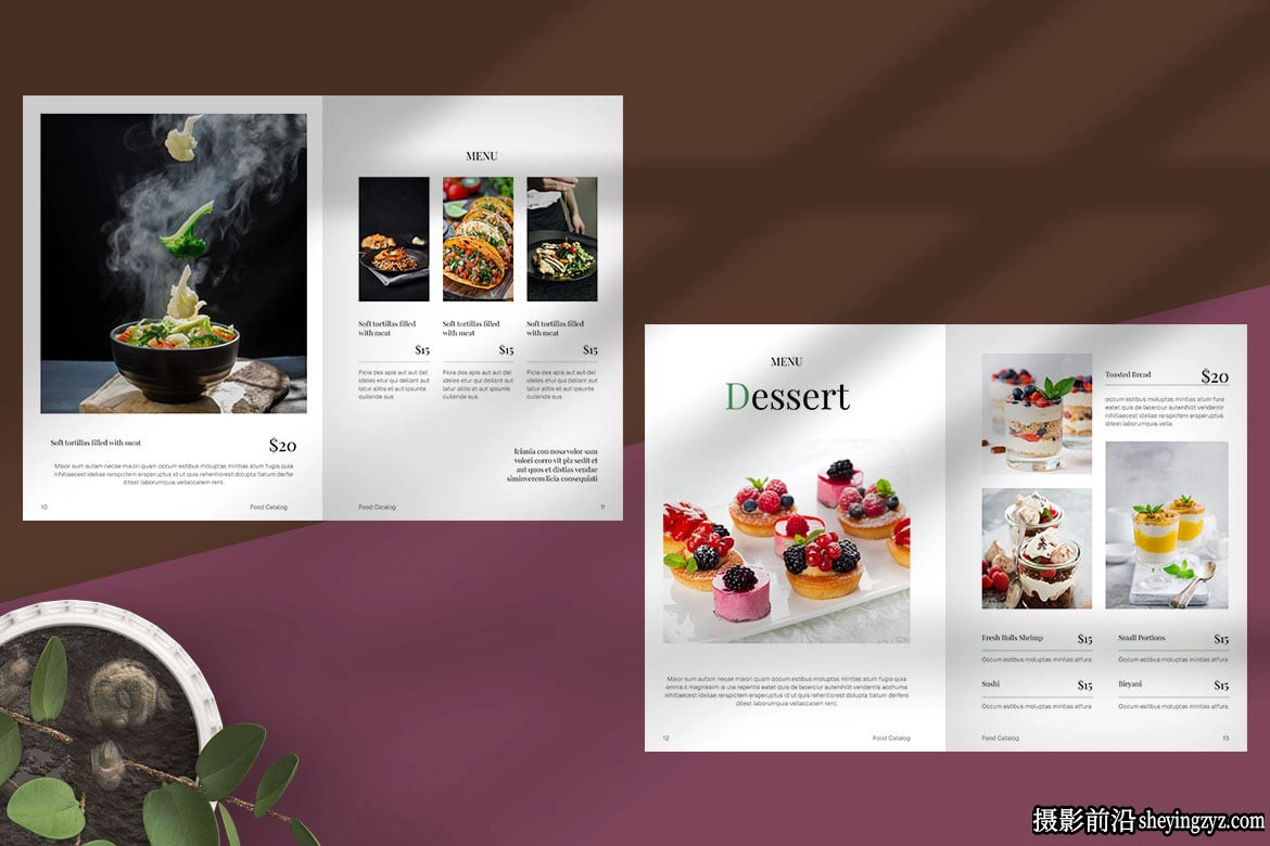整洁的食品美食目录布局InDesign模板