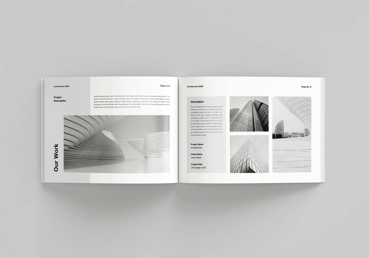 建筑设计组合横版排版布局InDesign模板