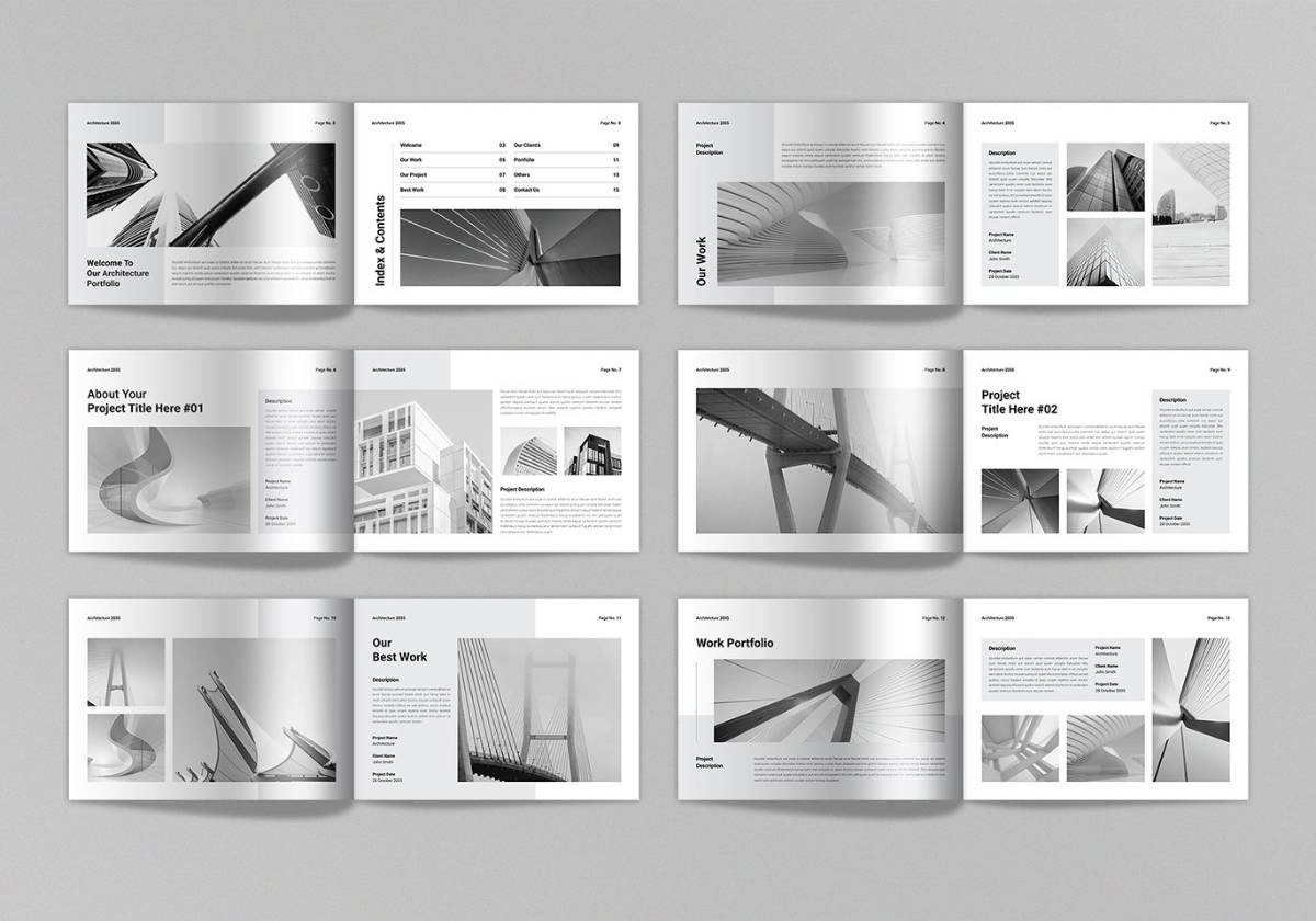 建筑设计组合横版排版布局InDesign模板