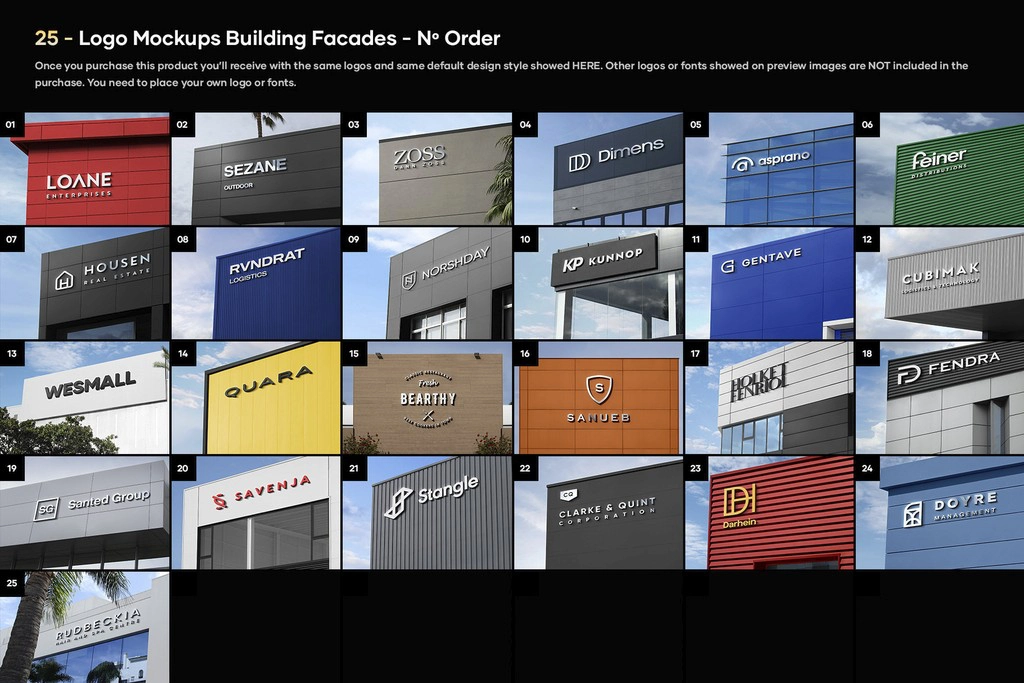 25种LOGO标志样机模型建筑立面模型合集- V1