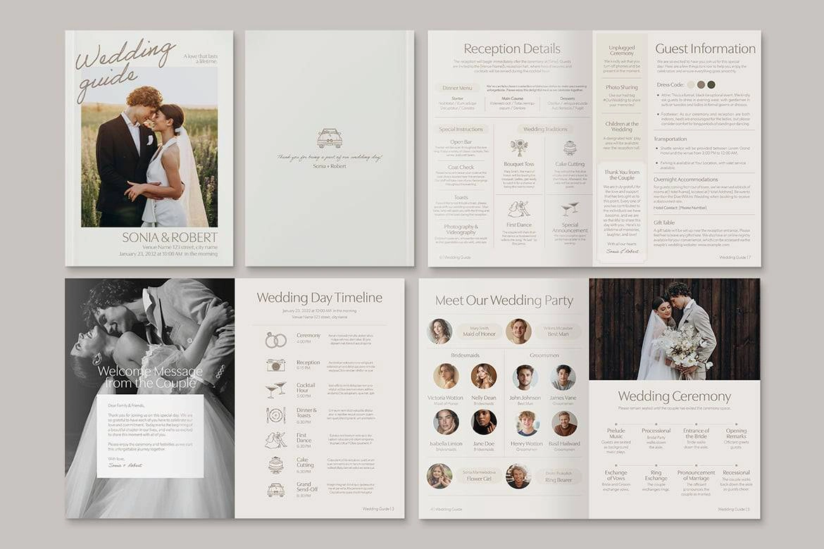 优雅的婚礼行程排版InDesign模板
