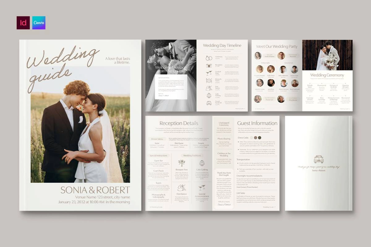 优雅的婚礼行程排版InDesign模板