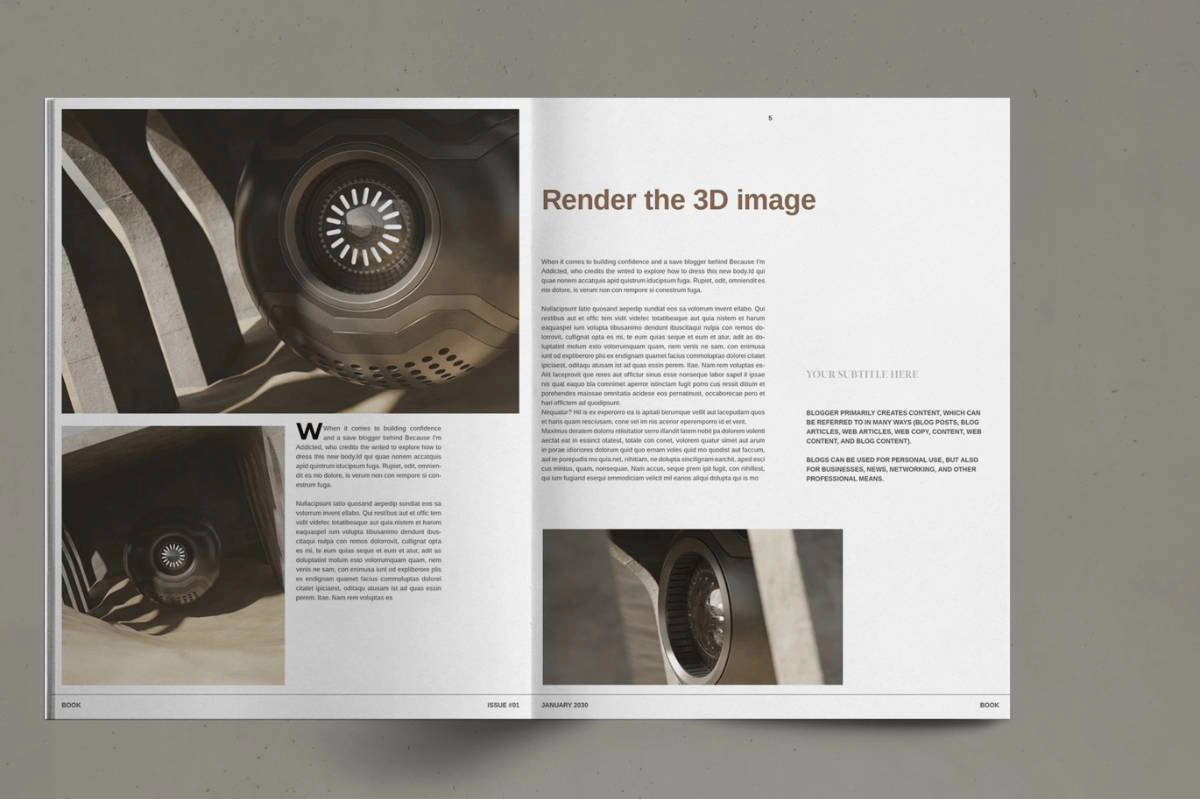 3D渲染组合相册手册InDesign模板