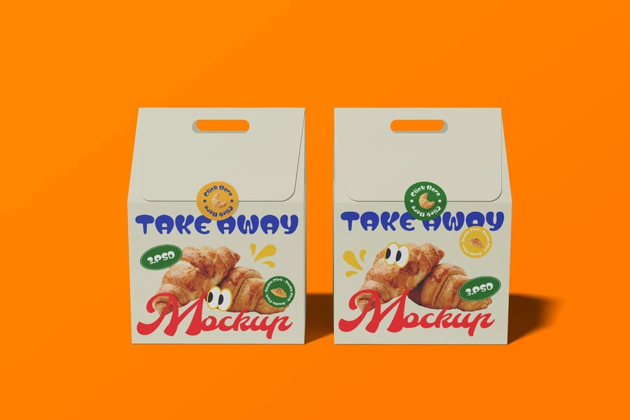带贴纸样机的美食产品纸袋样机