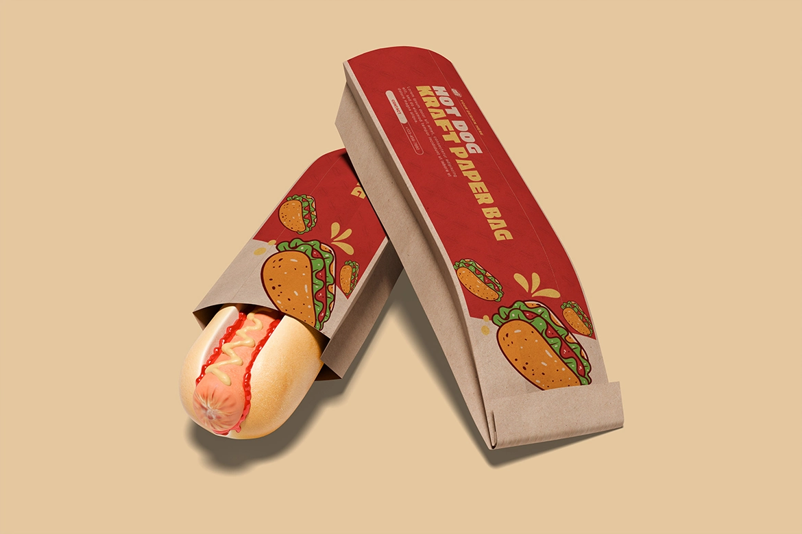 热狗卡夫纸托盘样机,零食包装样机
