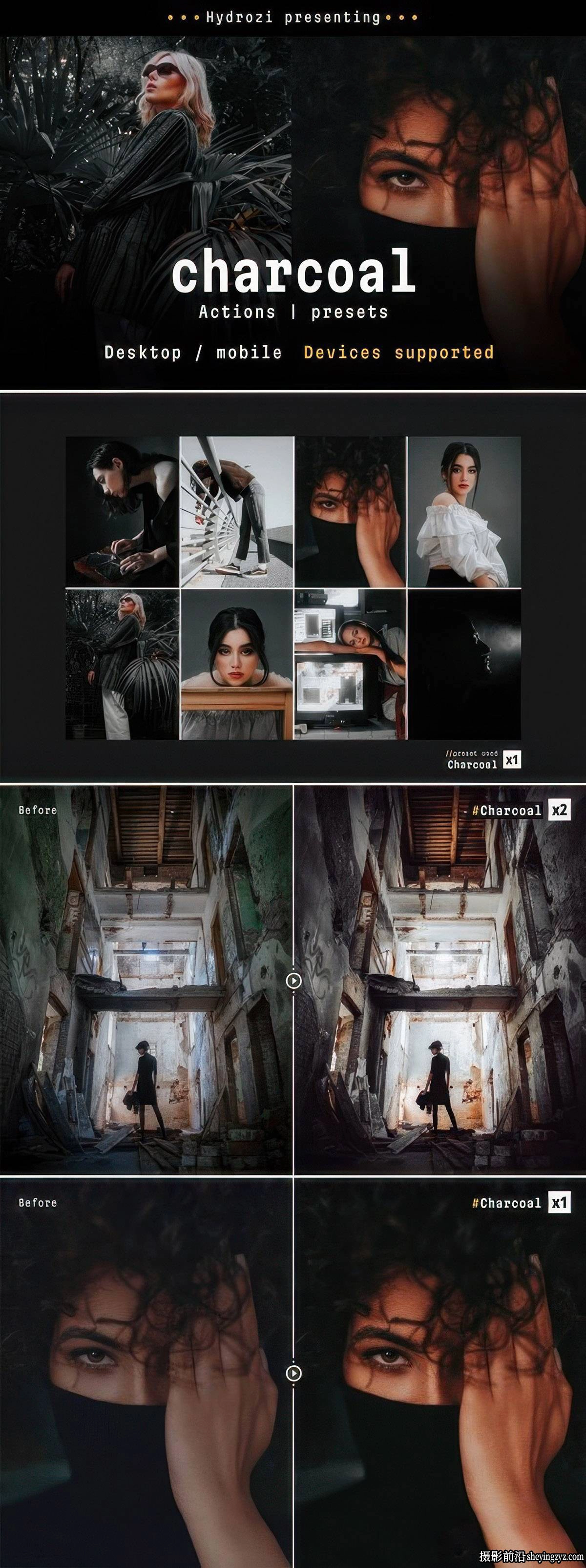 黑暗电影情绪人像LR预设手机lr预设Charcoal -Actions and Presets