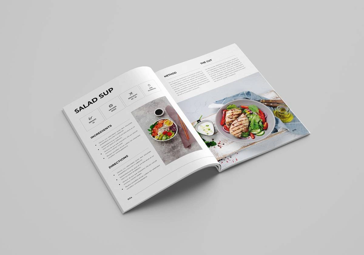 简洁创意烹饪书和食谱排版布局InDesign模板