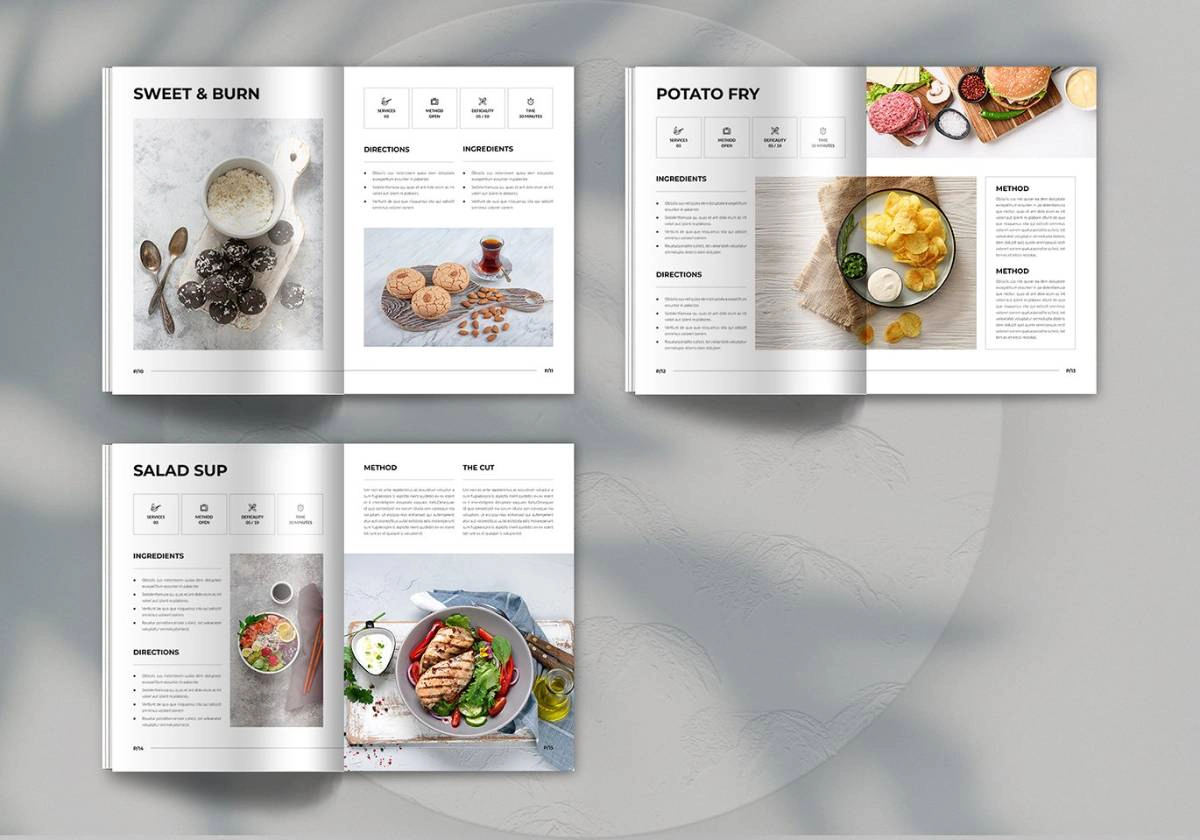 简洁创意烹饪书和食谱排版布局InDesign模板
