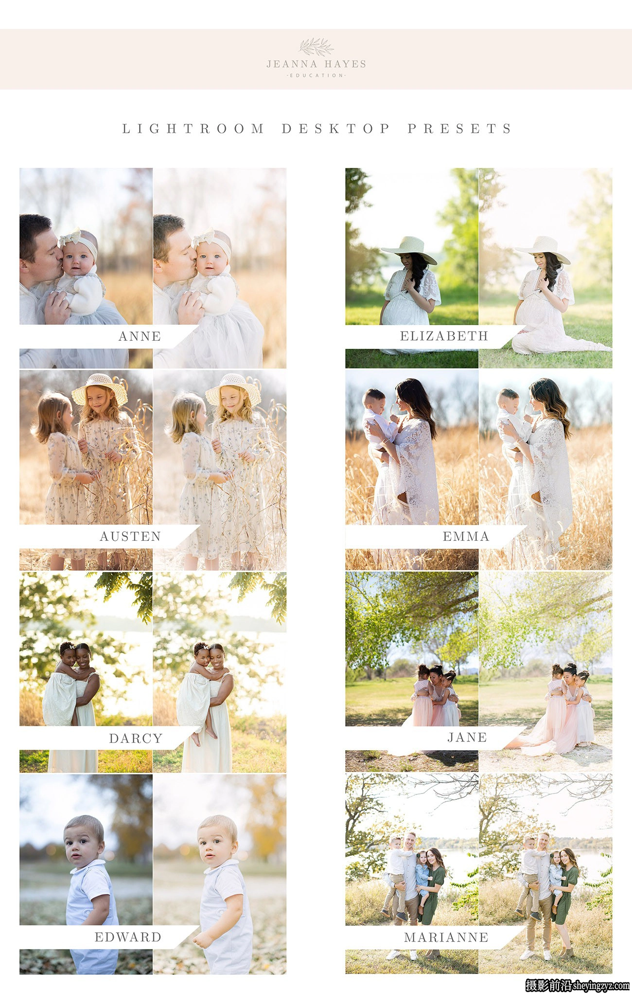 8种超凡脱俗人像Lightroom预设Jeanna Hayes Light and Airy Presets
