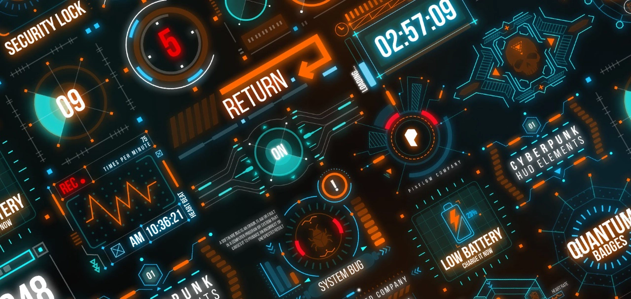 赛博朋克科幻HUD元素PSD素材 Cyberpunk HUD Elements