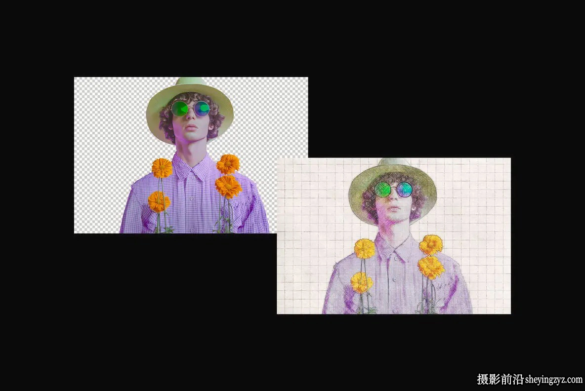 Photoshop的铅笔画照片效果智能对象PSD模板
