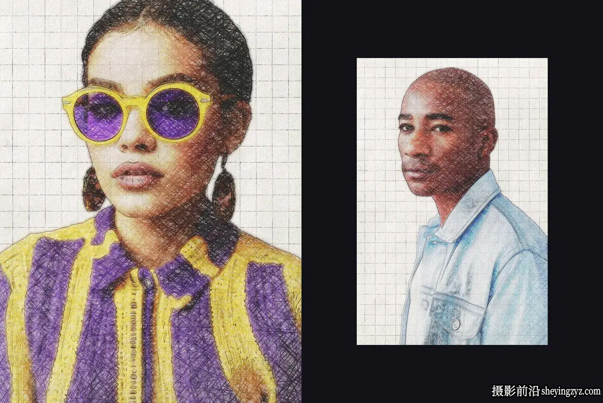 Photoshop的铅笔画照片效果智能对象PSD模板