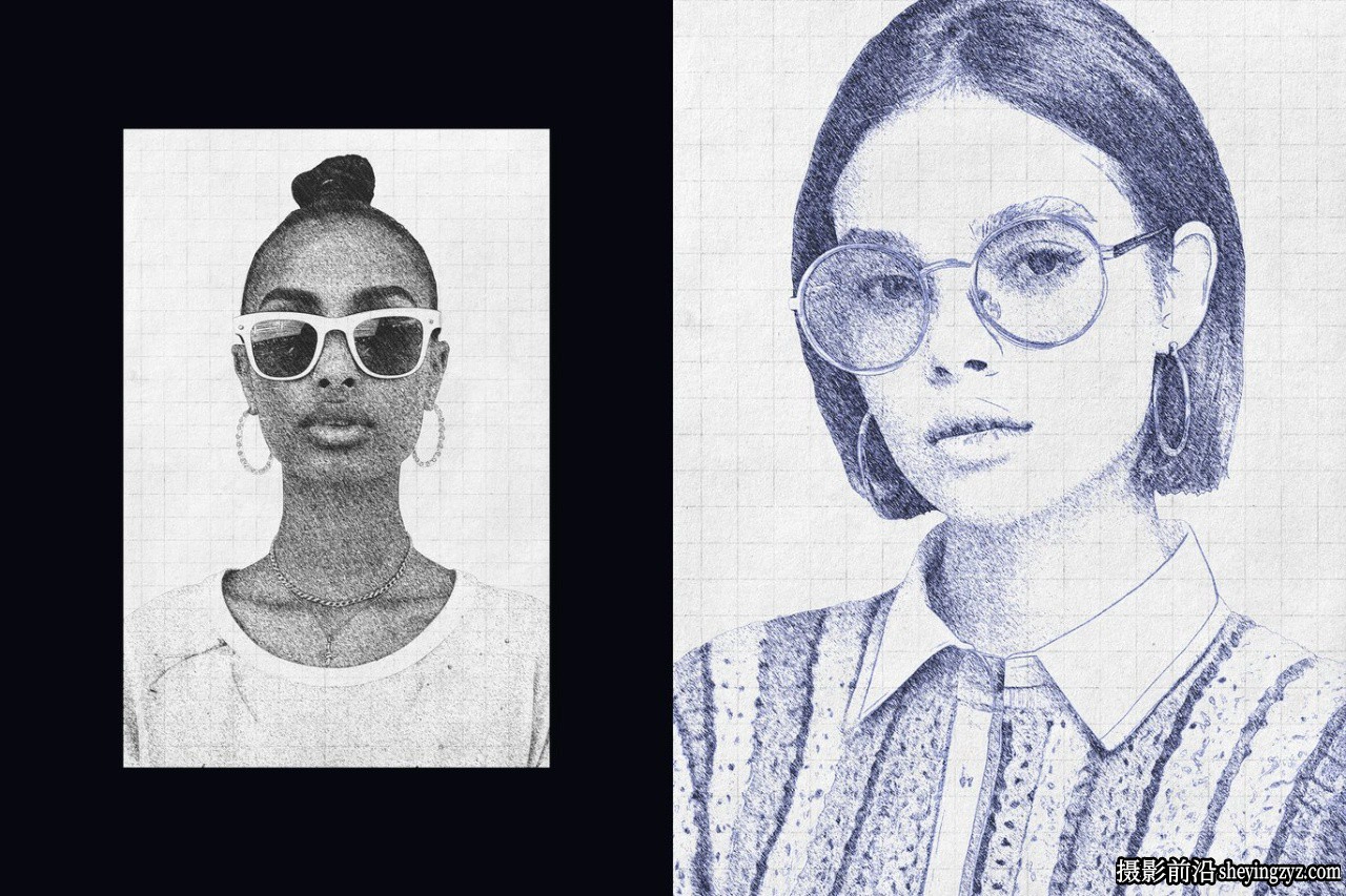 Photoshop铅笔涂鸦绘画照片效果智能对象模板