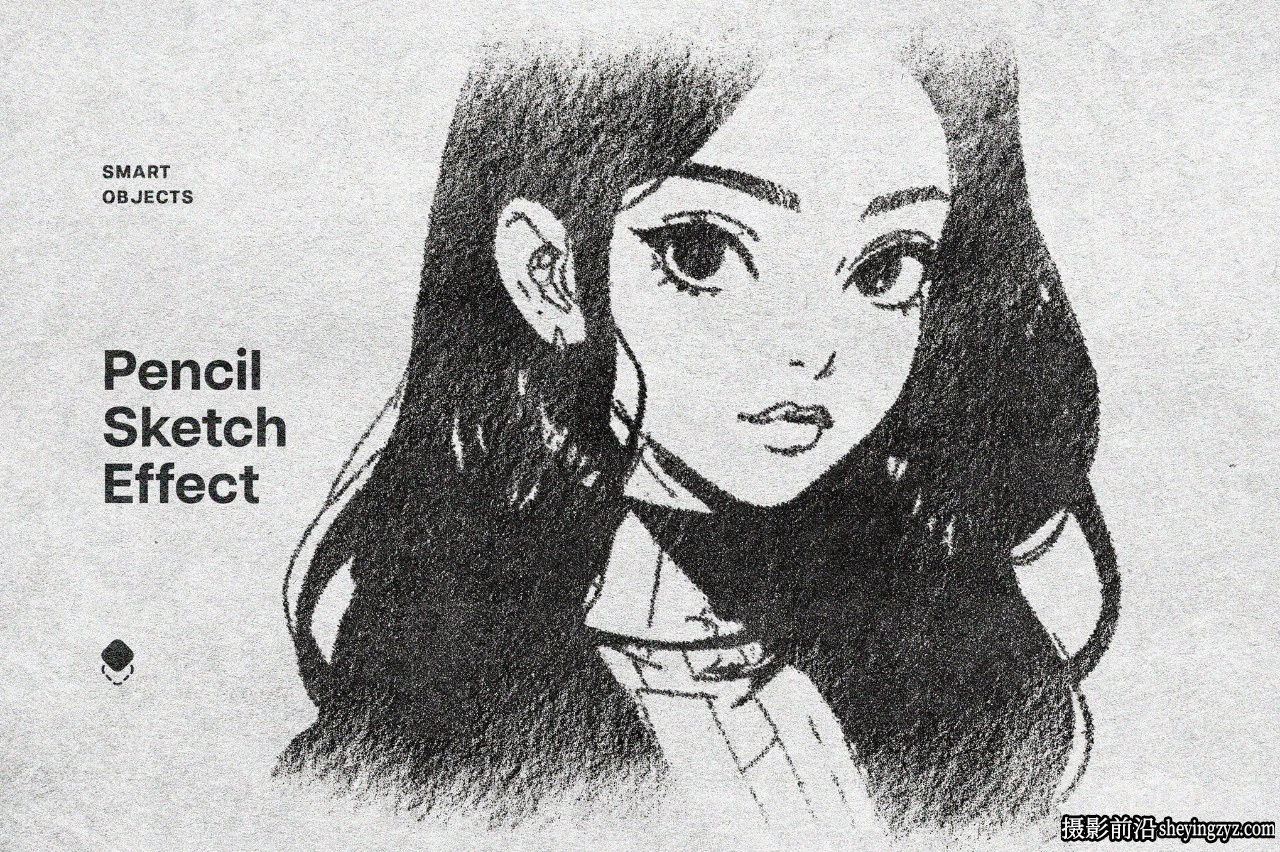 铅笔素描绘画照片效果智能对象PSD模板
