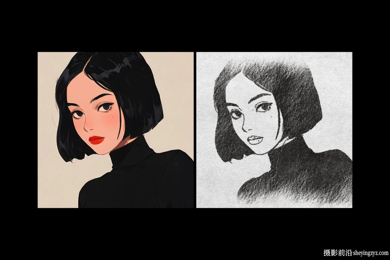 铅笔素描绘画照片效果智能对象PSD模板
