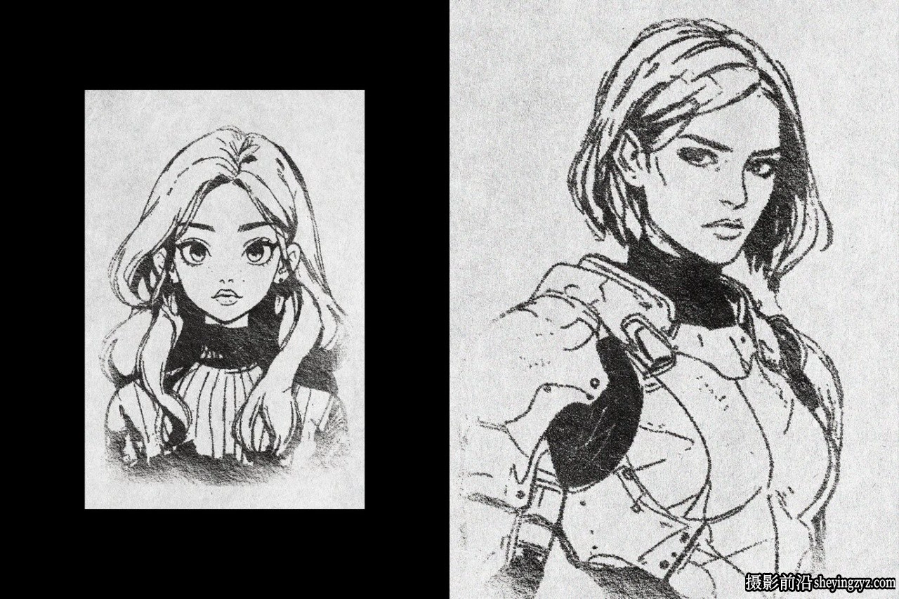 铅笔素描绘画照片效果智能对象PSD模板