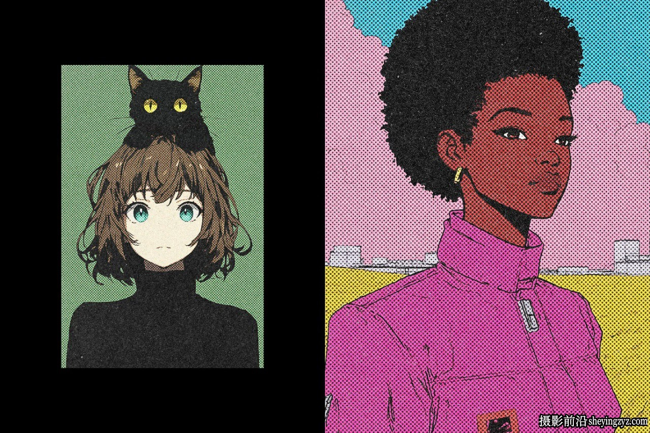 漫画半色调打印照片效果智能对象PSD模板