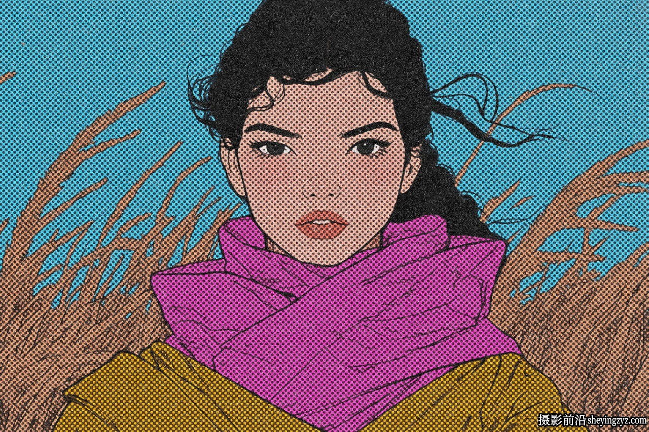 漫画半色调打印照片效果智能对象PSD模板