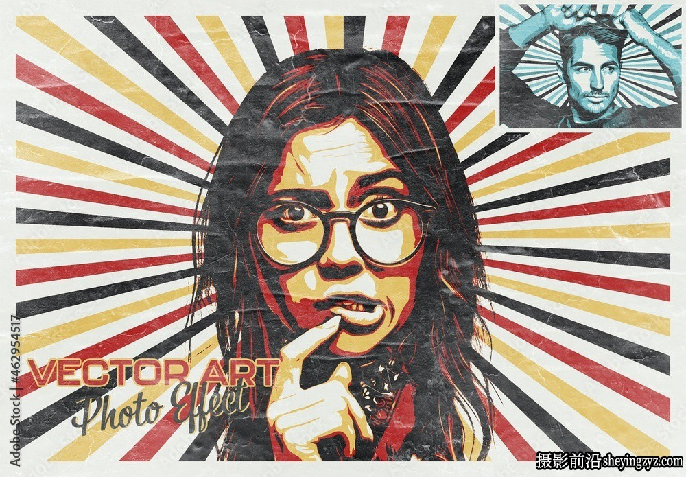 复古矢量艺术复古照片效果智能对象PSD模板
