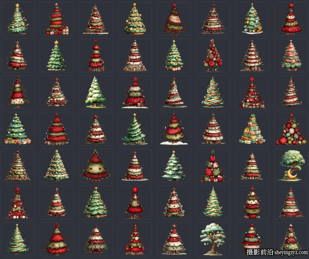 200张圣诞树精美插图PNG透明免扣素材第二季