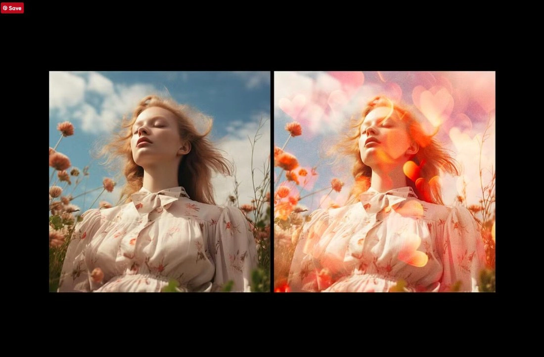 梦幻散景心形叠加照片效果智能对象PSD模板