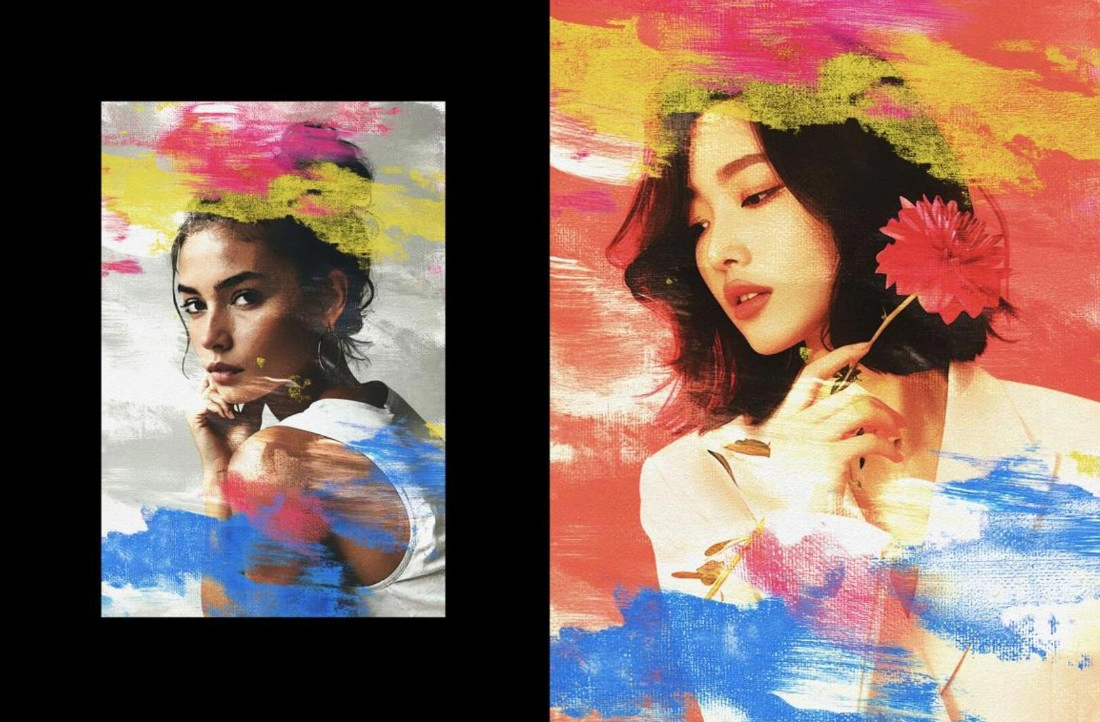 水彩绘画照片效果PS智能对象PSD模板