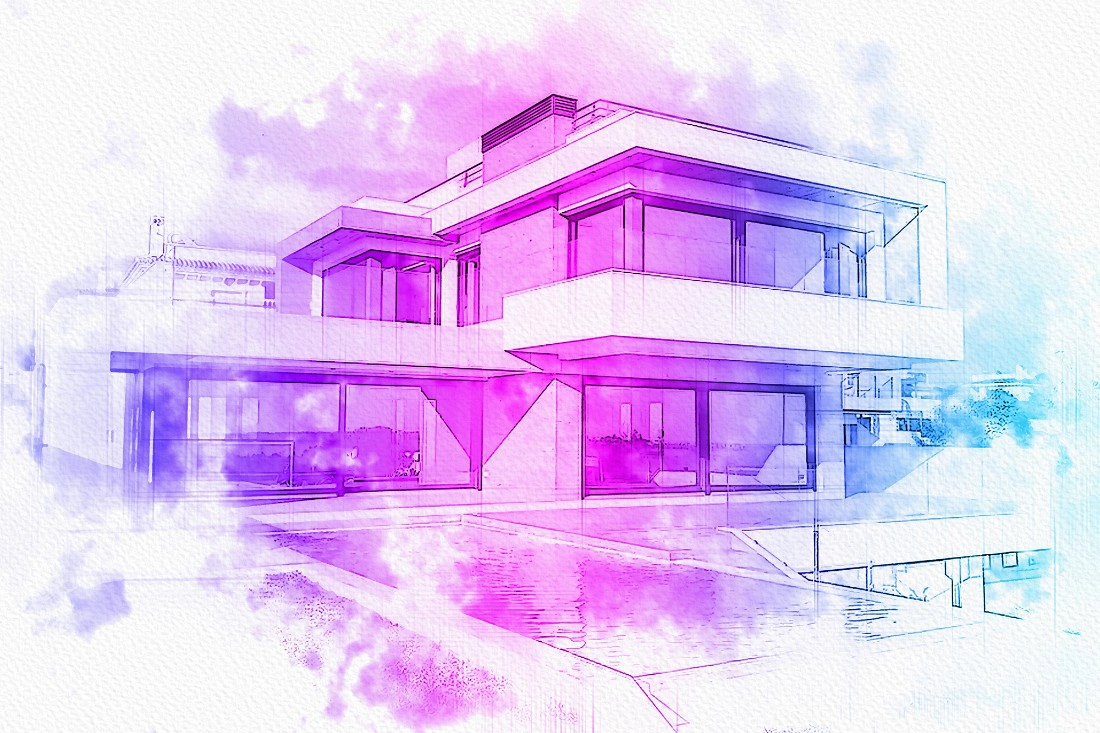 水彩画素描照片效果智能对象PSD模板