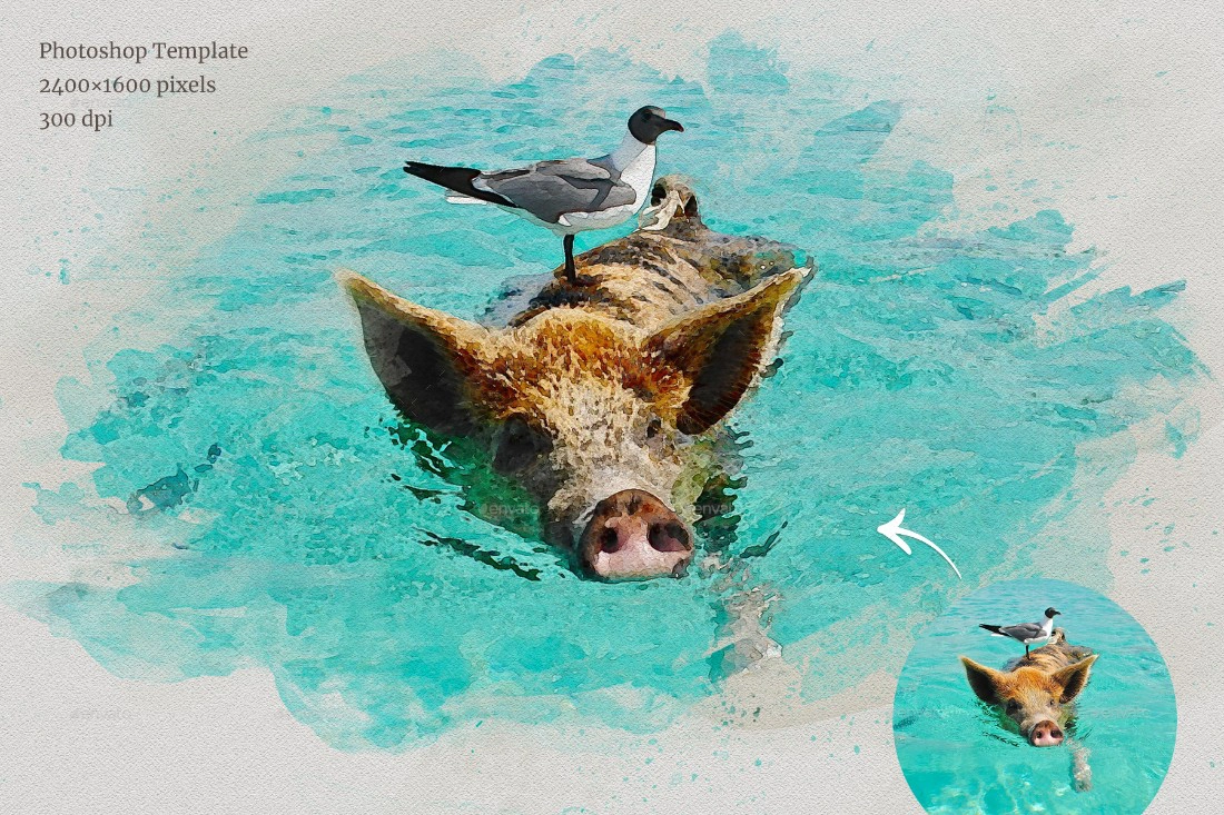 水彩画的艺术（照片效果模板）智能对象模板