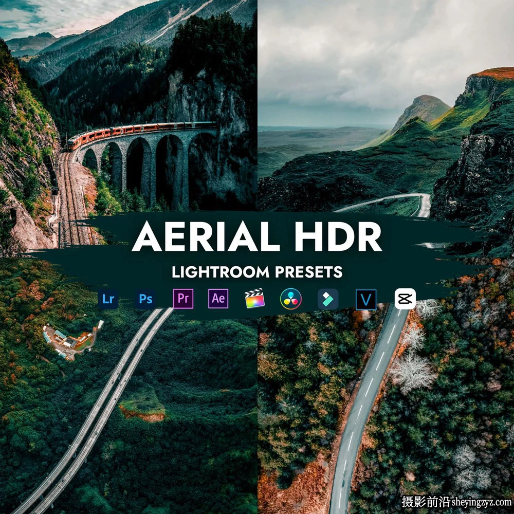 无人机航拍HDR风光大片调色LR预设及LUT预设 AERIAL HDR PRESETS