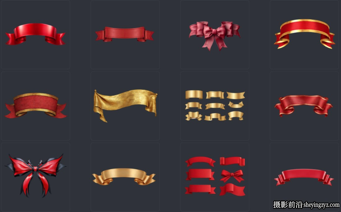 高级红丝带蝴蝶结金色横幅PNG透明免扣素材28xPNG