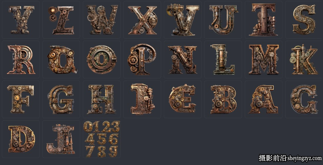 蒸汽朋克字母与数字PNG透明免扣素材 #1,27xPNG