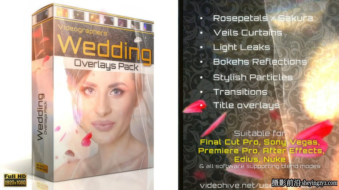 婚礼玫瑰花瓣樱花散景漏光光效4K视频素材Wedding Overlays Pack