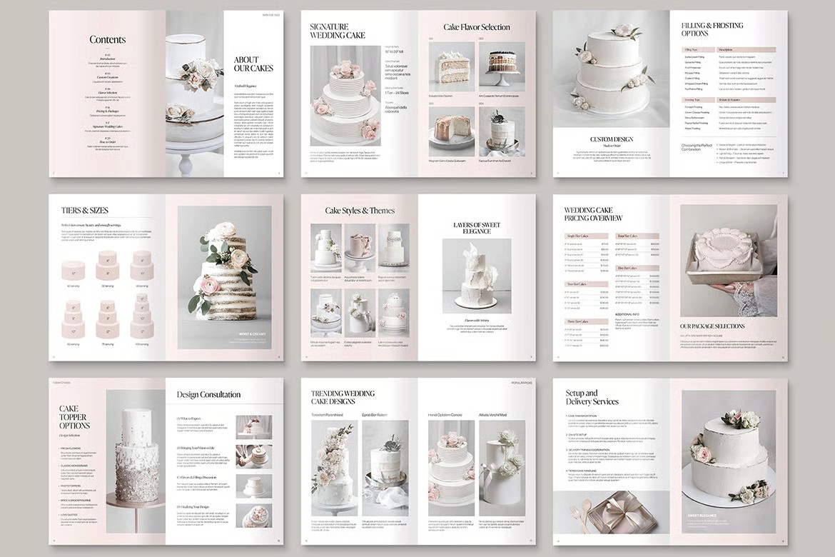 婚礼策划师婚礼蛋糕目录排版设计InDesign模板