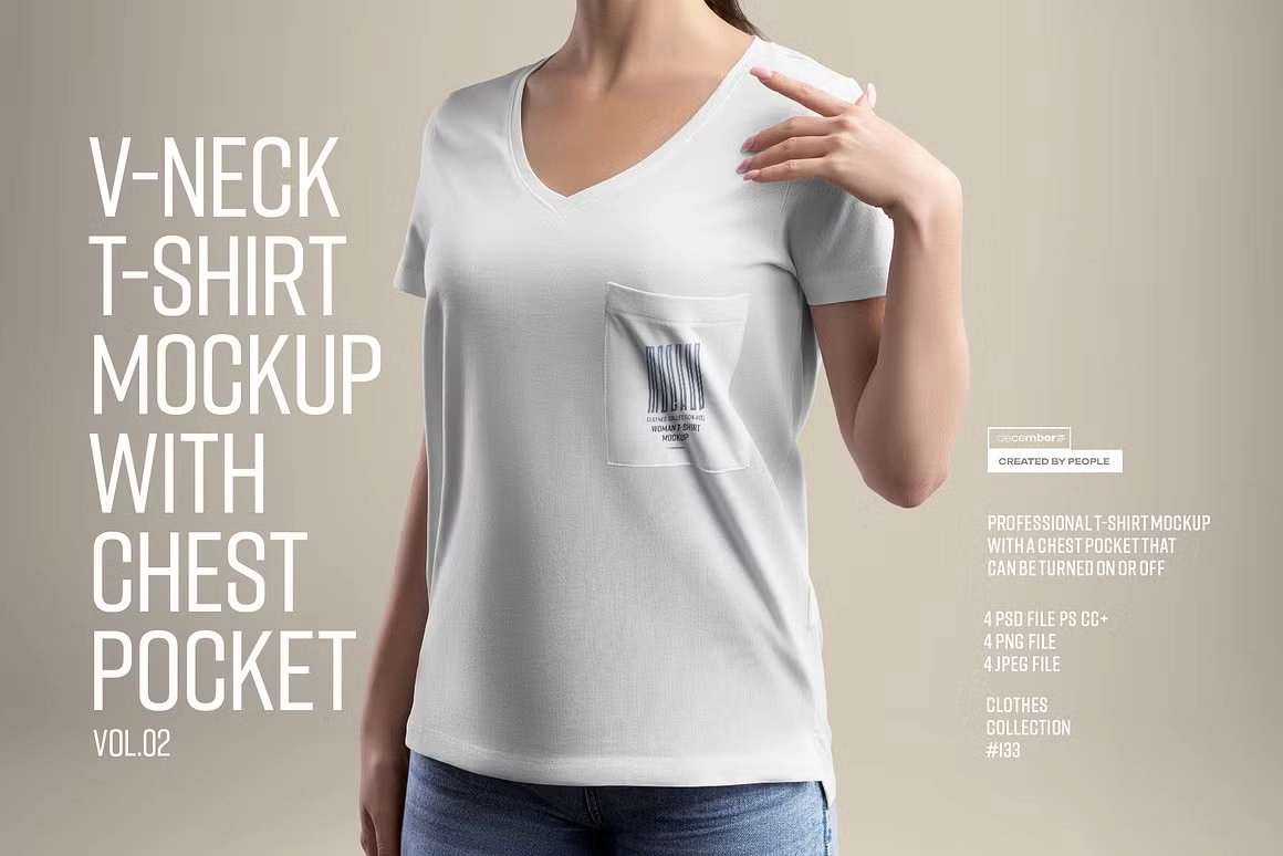 Mockup Woman 女性V领T恤样机模型