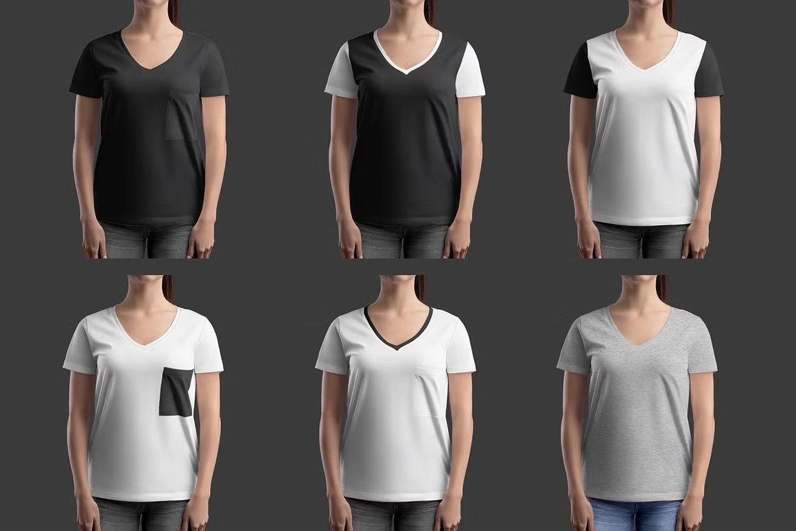 Mockup Woman 女性V领T恤样机模型