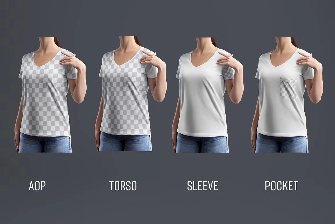 Mockup Woman 女性V领T恤样机模型