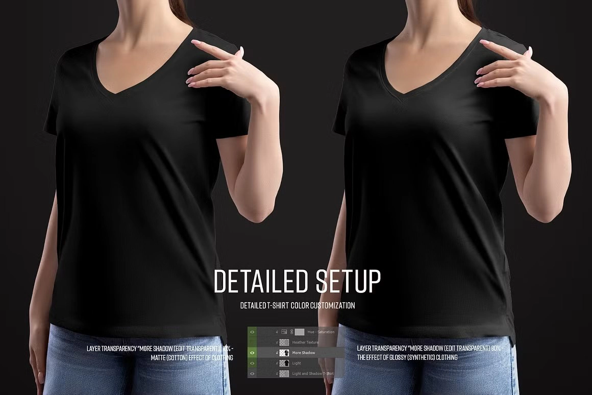 Mockup Woman 女性V领T恤样机模型