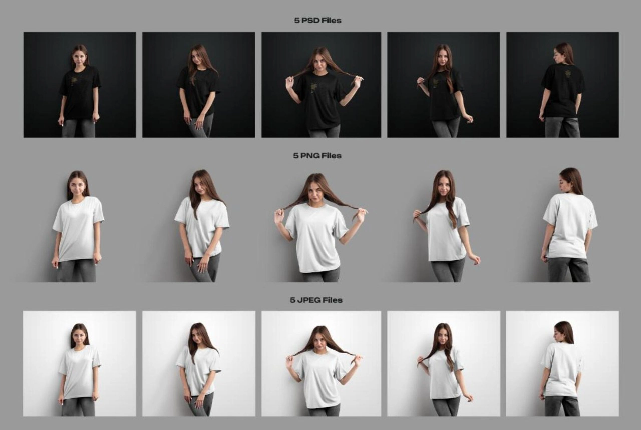 5种女性大码大号T恤PS样机模型。第02卷