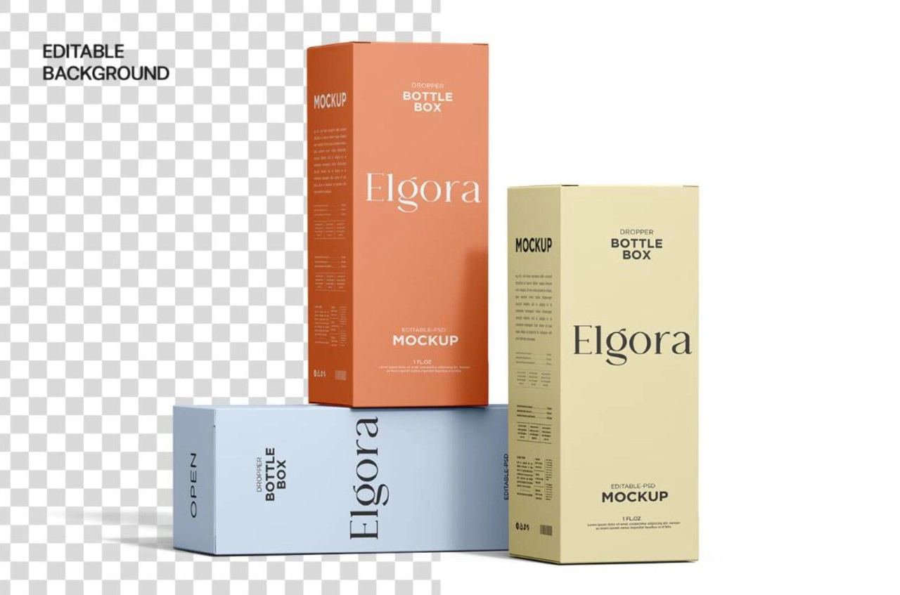 带有盒子模型的化妆滴管瓶样机模型