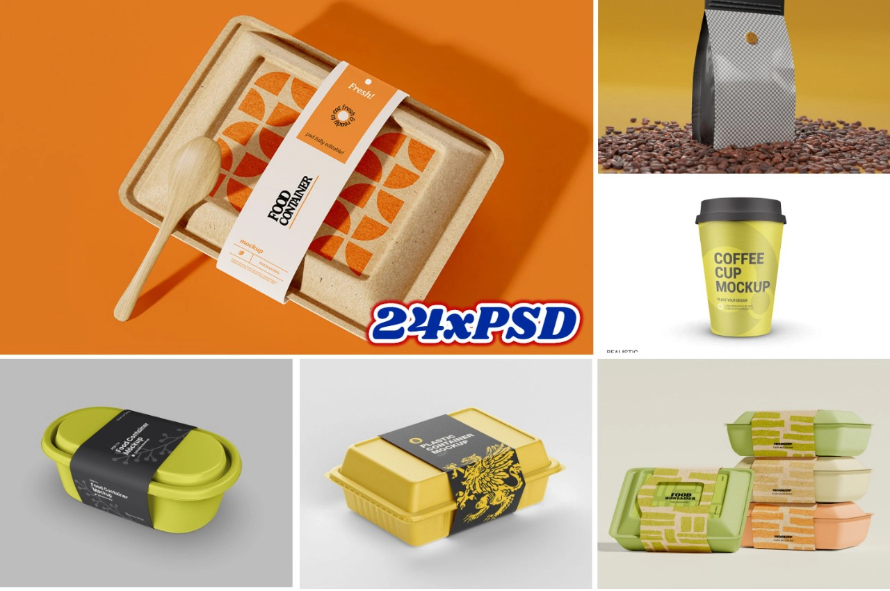 24种美食与饮料产品包装样机模型合集 #1 24xPSD