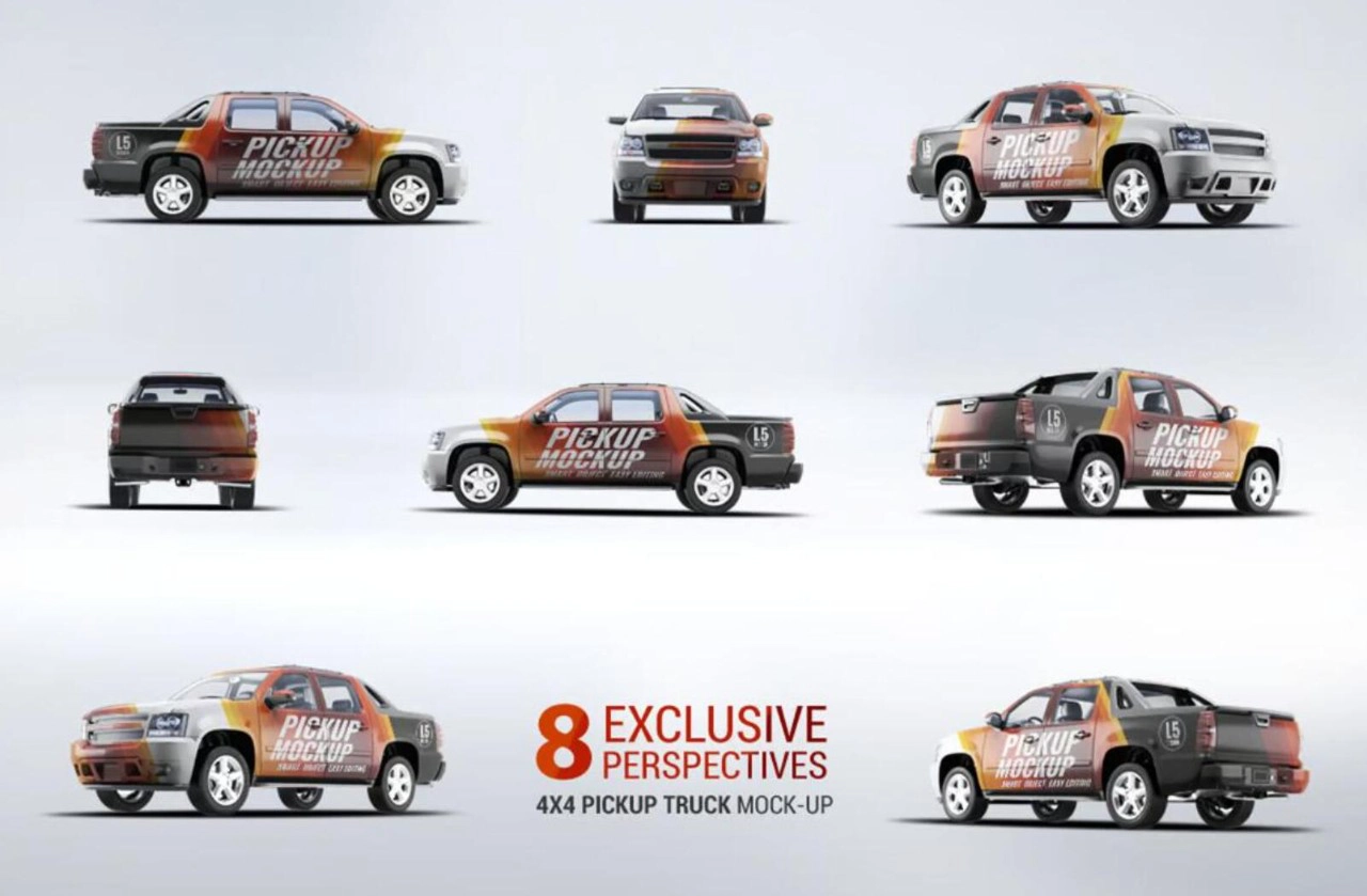 8种4X4逼真皮卡汽车样机模型合集