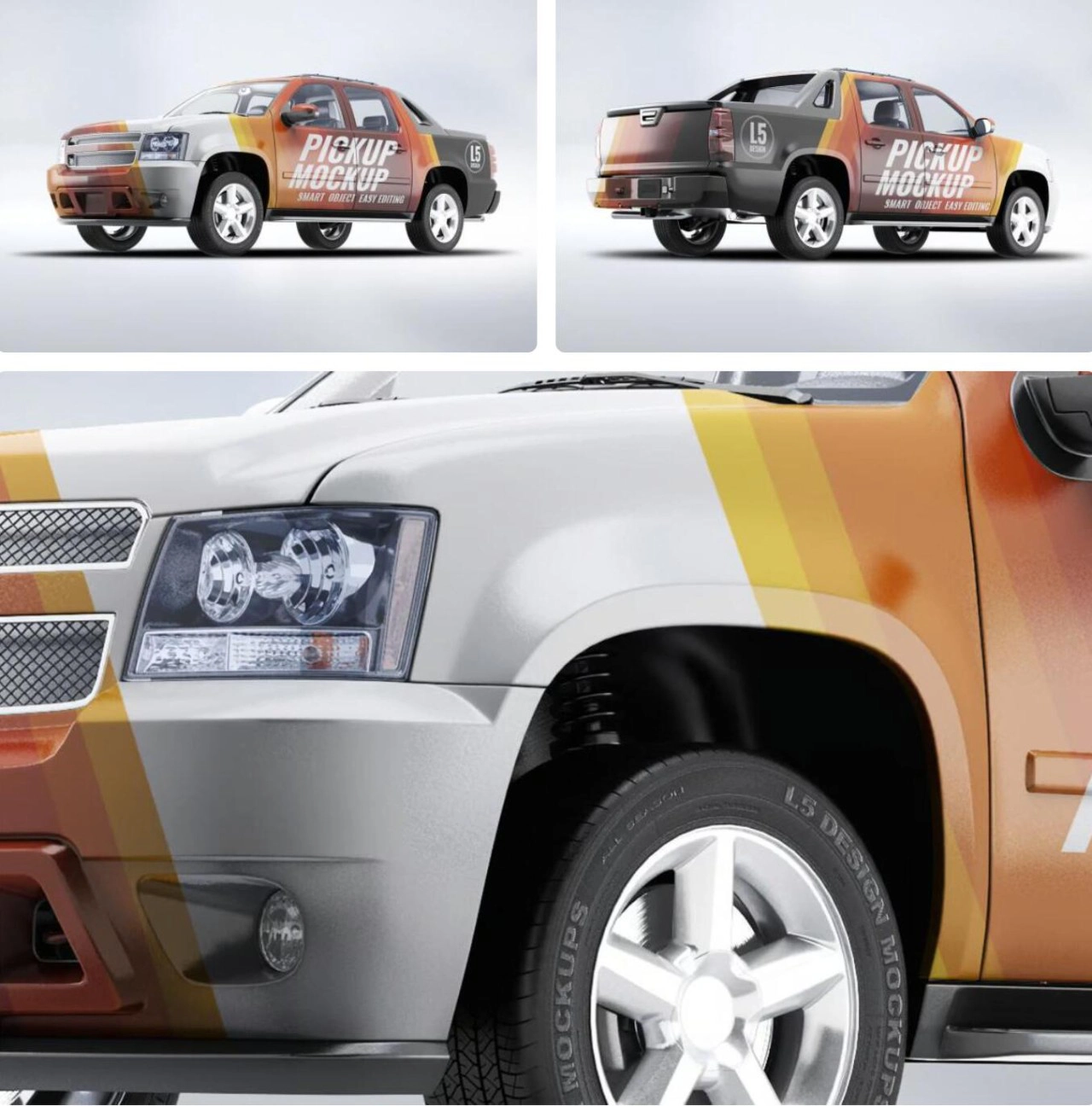 8种4X4逼真皮卡汽车样机模型合集