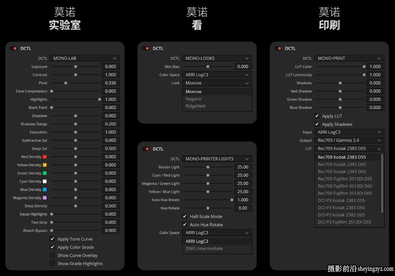 胶片模拟DCTLS达芬奇插件MonoNodes –LOOK/DCTLS V3