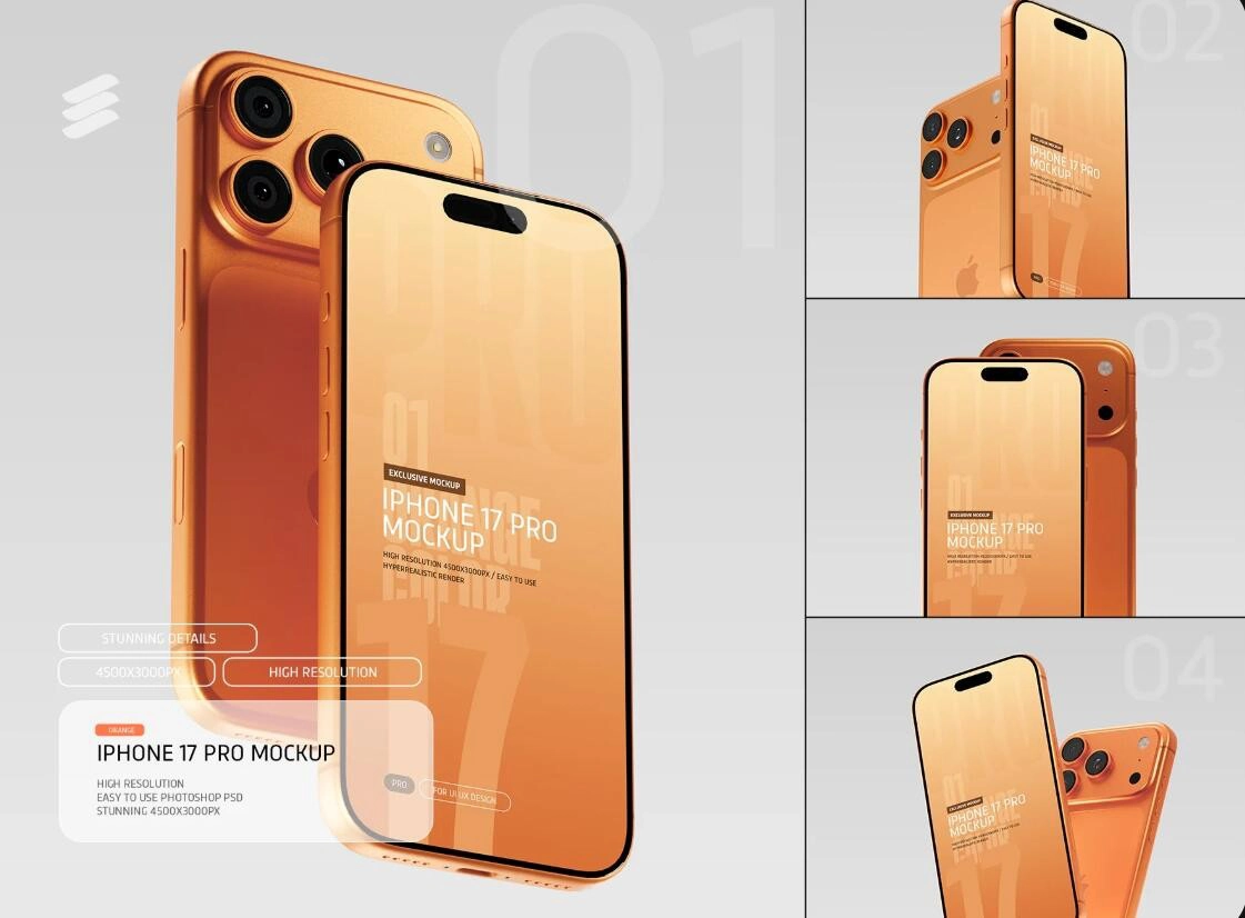 iPhone 17 Pro 样机模型 - 橙色